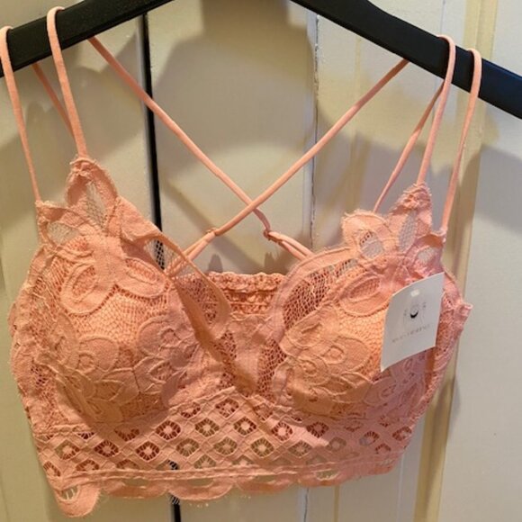 NWT Pink Lace Bralette Crop Top Festival XL - Picture 1 of 3